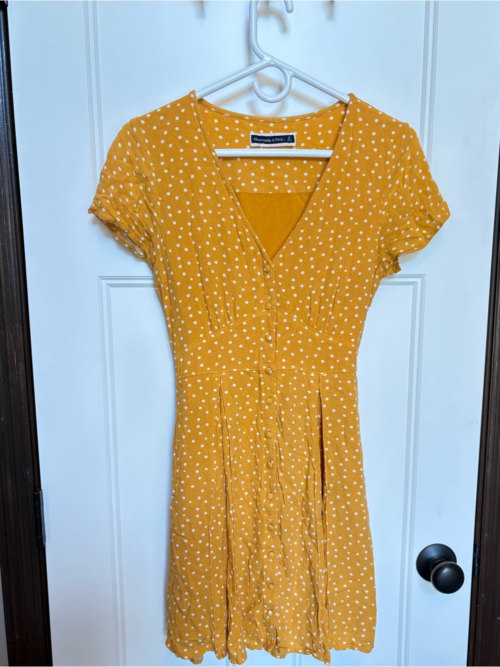 Abercrombie & Fitch Mustard Yellow Polka Dot Button-Front Mini Dress sz small